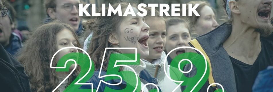 Demo und Aufschrift "Globaler Klimastreik 25.9."